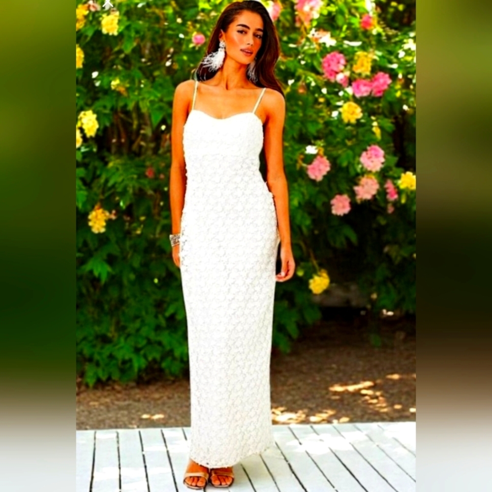 NWT Lilly Pulitzer Gillian Lace Maxi Slip Dress RESORT WHITE BUTTERFLY GARDEN 3D